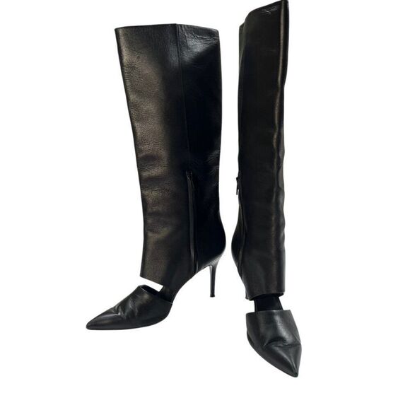 Salvatore Ferragamo Tall Nero Cut Out Knee High Boots Pointed Toe Black Size 10 - Picture 2 of 14